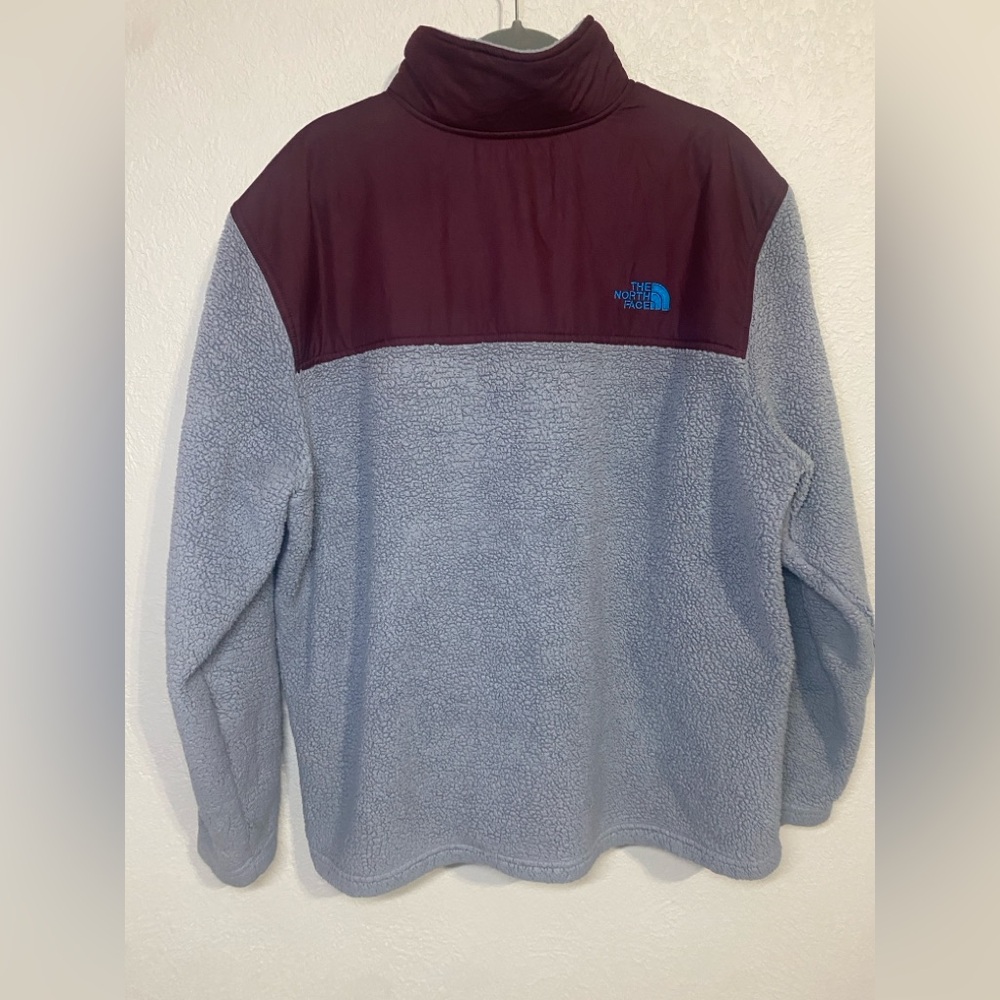 The North Face XL Campshire Gray Burgundy Sherpa Fleece Vintage Pullover - Picture 2 of 7